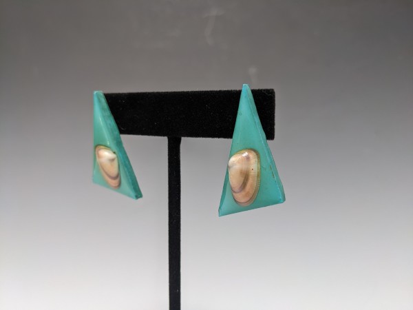Blue Triangle Shell Earrings by Paul Guillemette