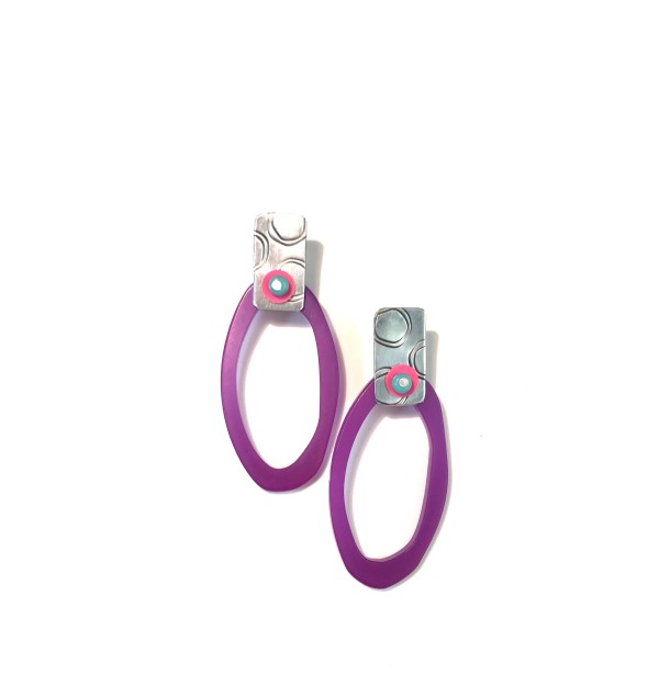 Purple Wobbly Oval Earrings by Laurel Nathanson