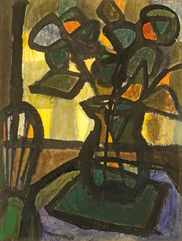 "Vase with Leaves and Chair" by Hilde Weingarten