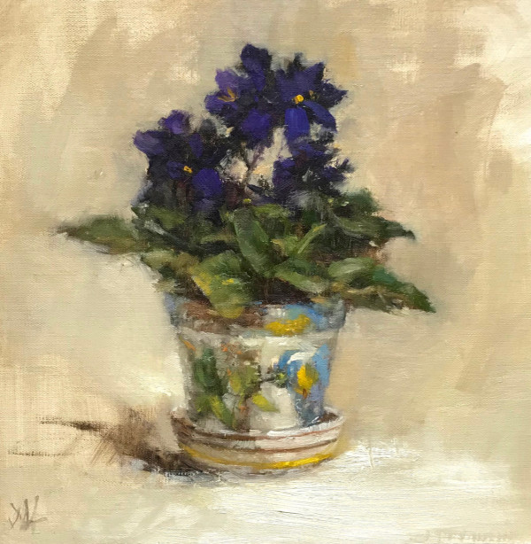 Violets in Little Italian Pot by Lamya Deeb