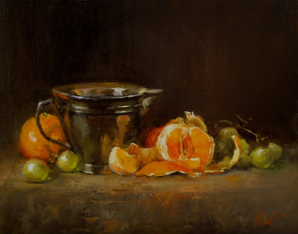 Clementine, Grapes & Silver Pitcher by Lamya Deeb