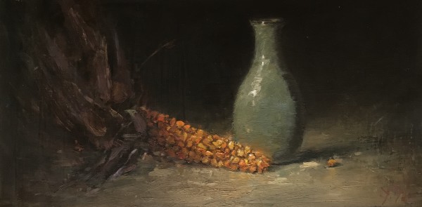 Autumn Corn with Turquoise Vase by Lamya Deeb