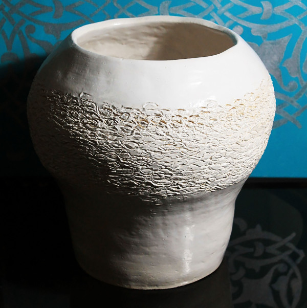 WHITE SATIN POT by Linda Leftwich