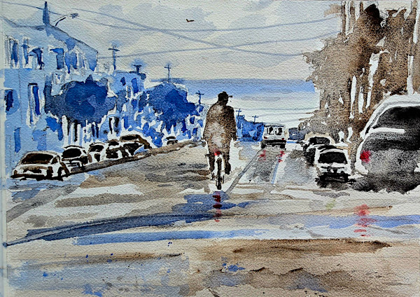 Rainy Day Commuter by Andy Forrest - Seismicwatercolors