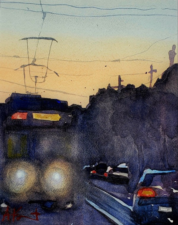 The 'L' streetcar at Dusk, S.F. by Andy Forrest,  SeismicWatercolors