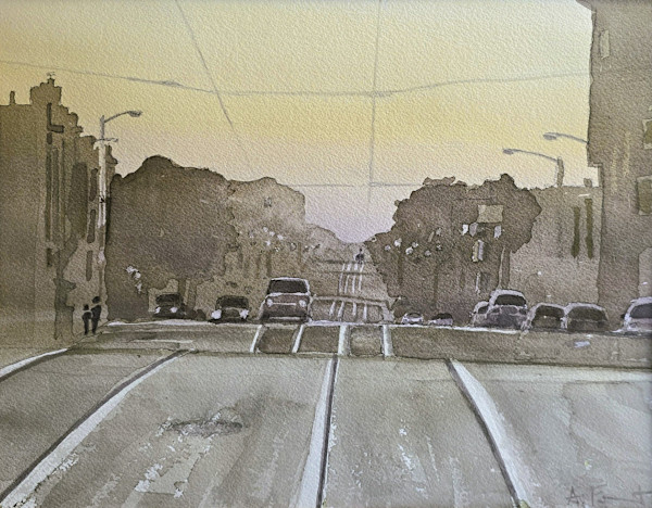 Sunset Tracks by Andy Forrest - Seismicwatercolors