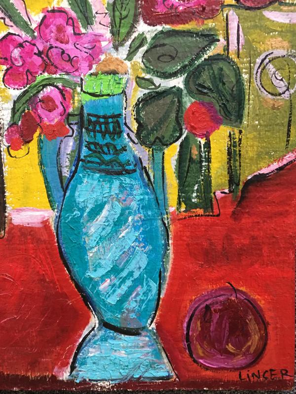 Turquoise Vase with Fruit by Tina Lincer by Tina Lincer