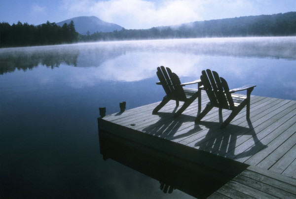 Adirondack Chairs on Dock by Laura Seldman