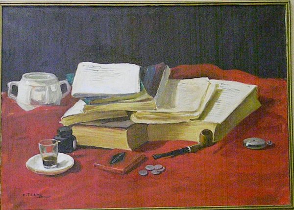 Books on a Table by E. Terme