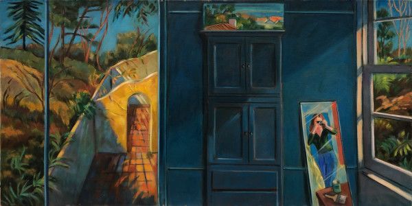 Blue Studio, Self-Camera in Mirror by Ethel Fisher