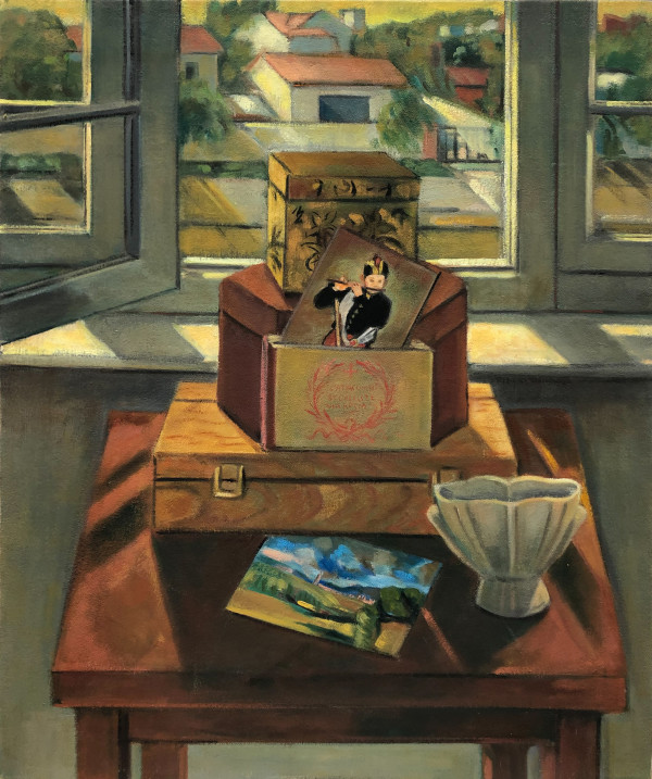 Still Life with Postcard and Open Window (The Fifer by Manet) by Ethel Fisher