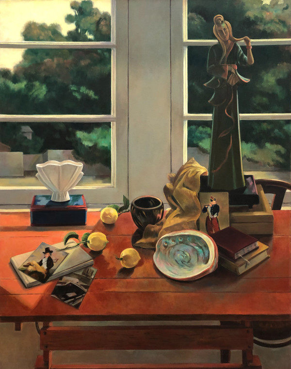 Still Life and Window with Green Chinese Figure by Ethel Fisher