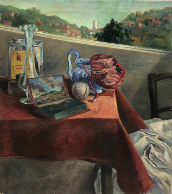 Still Life with Vase and Red Drapery by Ethel Fisher