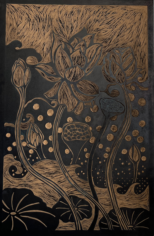 Lotus Flower Wood Block by Frances Byrd, Image 1.