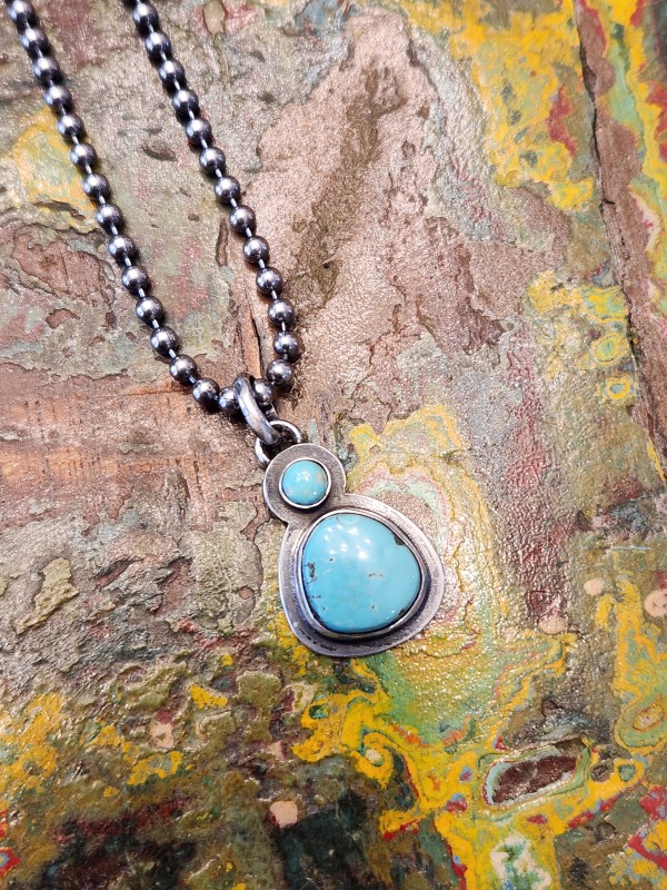 "Turquoise on Top of Turquoise" Pendant - Kingman Turquoise on 18" bead ball chain by Shasta Brooks