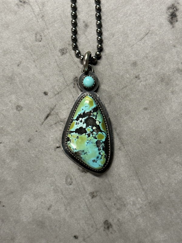 "Butterfly Wing Pendant" - Natural Black Hills Turquoise with Kingman turquoise Accent in Sterling Silver 1 of 4 by Shasta Brooks
