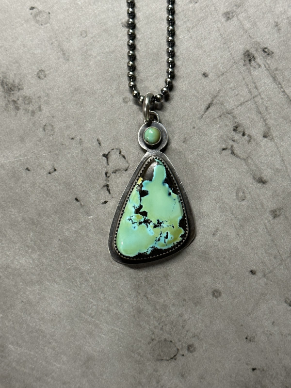 "Butterfly Wing Pendant" - Natural Black Hills Turquoise with Kingman turquoise Accent in Sterling Silver 2 of 4 by Shasta Brooks