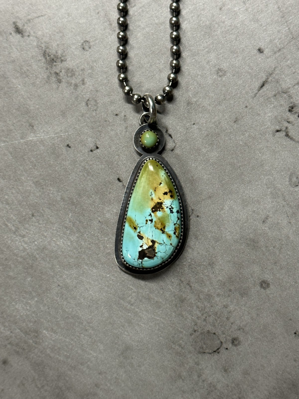 "Butterfly Wing Pendant" - Natural Black Hills Turquoise with Kingman turquoise Accent in Sterling Silver 3 of 4 by Shasta Brooks