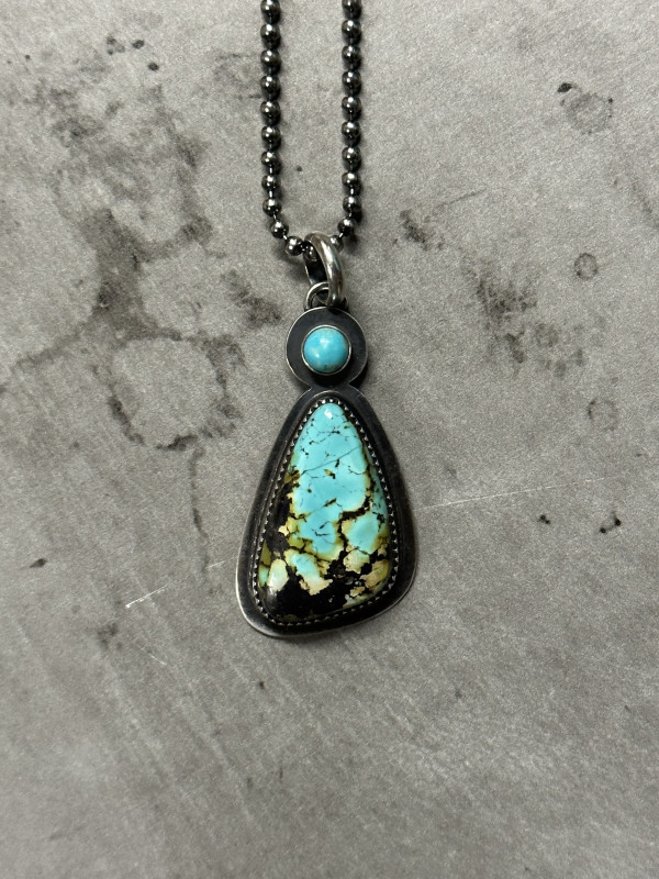 "Butterfly Wing Pendant" - Natural Black Hills Turquoise with Kingman turquoise Accent in Sterling Silver 4 of 4 by Shasta Brooks