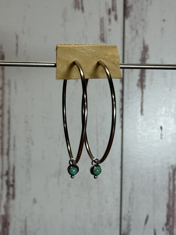 "Infinite Simplicity Hoops" - Lightweight Sterling Silver Hoop Earrings with Kingman turquoise and Smooth Bezel by Shasta Brooks