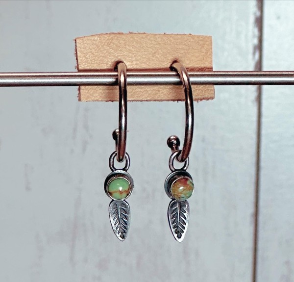 "Fern Leaf Charmed Hoops" - Kingman Turquoise with Smooth Bezel by Shasta Brooks
