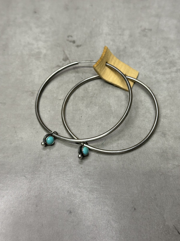 "Infinite Simplicity Hoops" - Lightweight Sterling Silver Hoop Earrings with Kingman turquoise and Smooth Bezel 2 of 3 by Shasta Brooks