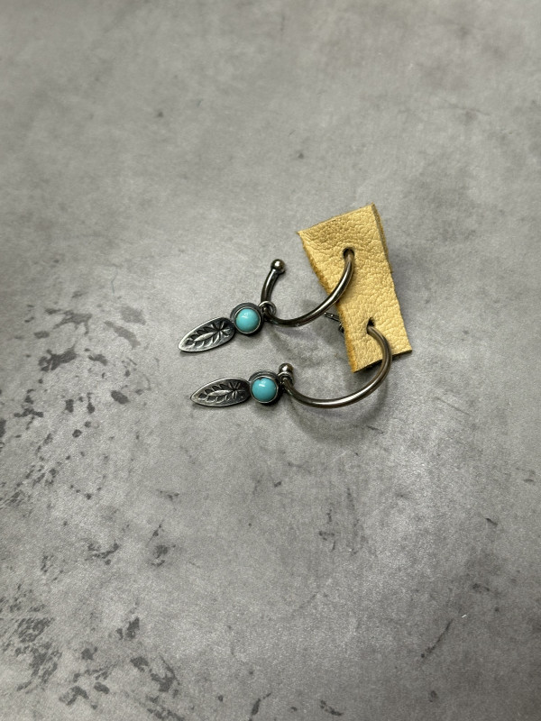 "Turquoise Feather Charmed Hoops" - Kingman Turquoise with Smooth Bezel 1 of 2 by Shasta Brooks