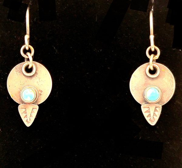 "EVE Earrings" - Rustic Hand Stamped Triangle Accent French Wire Earrings with Dainty Mona Lisa Turquoise by Shasta Brooks