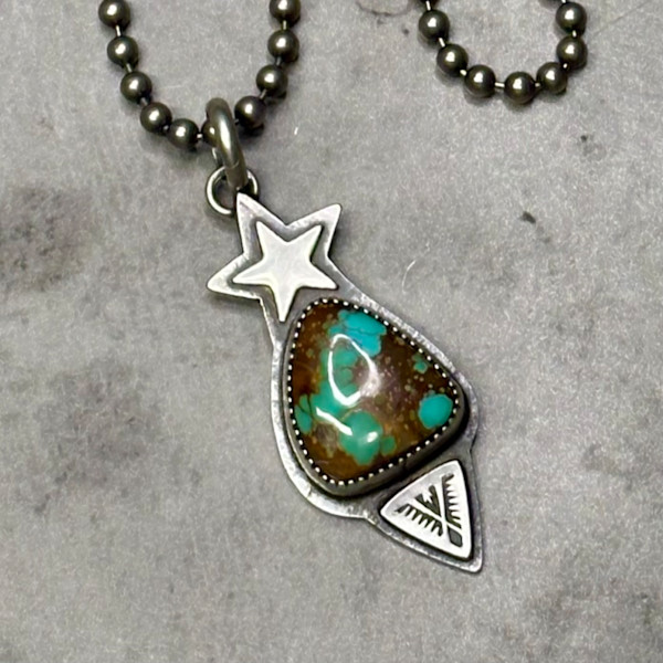 "Desert Star Pendant" - Black Hills turquoise in sterling by shasta brooks studio
