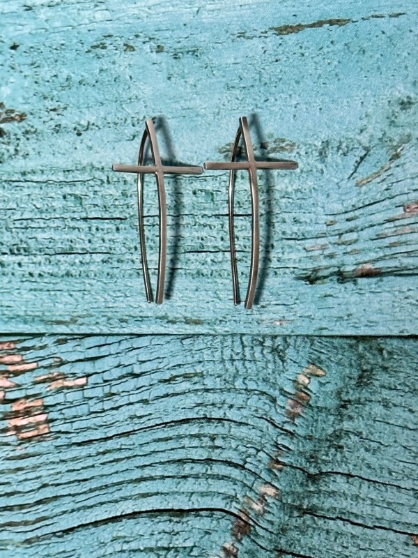 "Modern Minimalist Cross Earrings" - Sterling Silver - 1 of 2 by Shasta Brooks