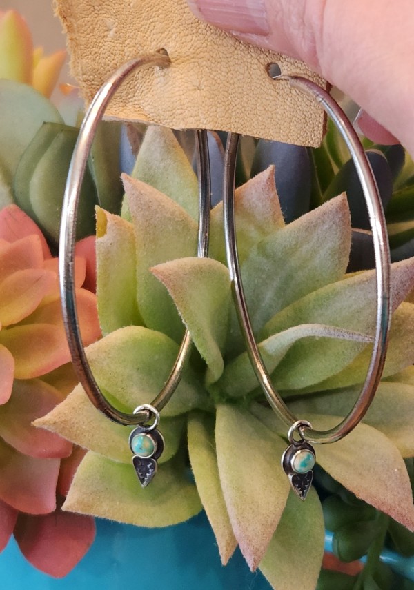 "Infinite Arrow Earrings" - Lightweight Sterling Silver Hoop Earrings with Dainty Turquoise and Arrow by Shasta Brooks