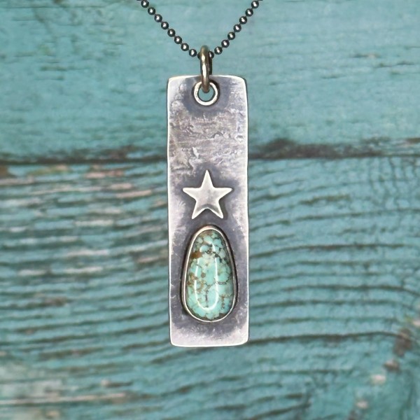 Star Tag Pendant with Natural Kingman Turquoise on 24" Bead Ball Chain by Shasta Brooks