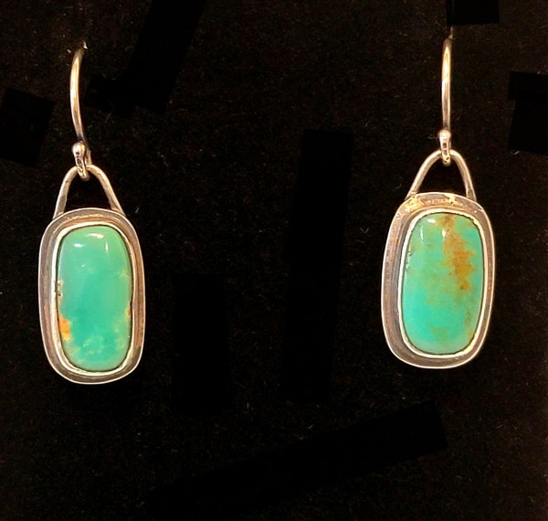 "Strength Story Earrings" - Rustic Rectangular Cushion Cut Kingman Turquoise Earrings on French Wire by Shasta Brooks