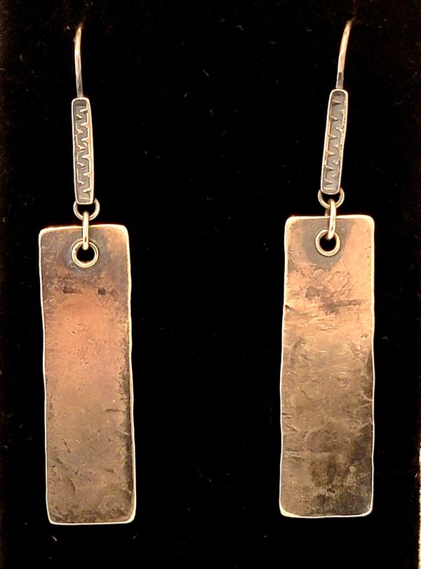 "Textured Tags Earrings" - Oxidized Silver Tags with an Anvil Aged Texture Dangle from Handmade Modern French Wire Earrings by Shasta Brooks