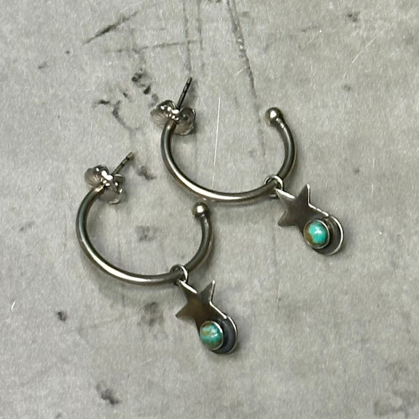 "Stardrop Hoop Earrings" - Kingman turquoise in sterling 2/2 by shasta brooks studio