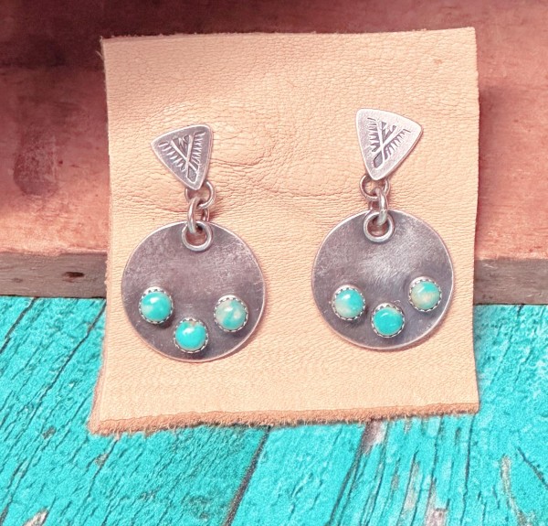 "Three Stone Stamped Luna Earrings" - Sterling Silver and Kingman Turquoise, Triangle Stamp Detail by shasta brooks studio