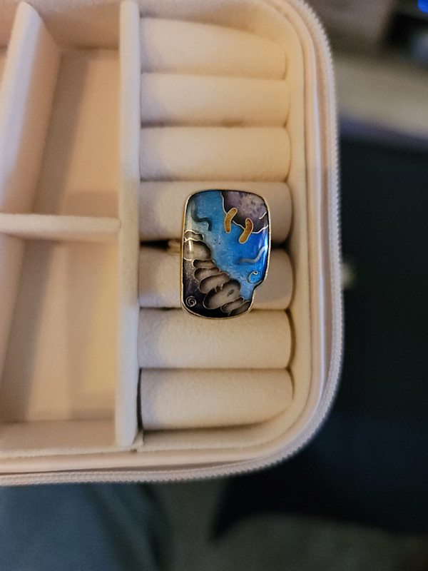 Cloisonne Ring - Blue Hand by Colette Denton, Image 3.