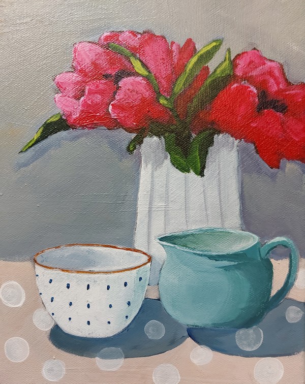 Still life with Red Flowers by Susan Merritt