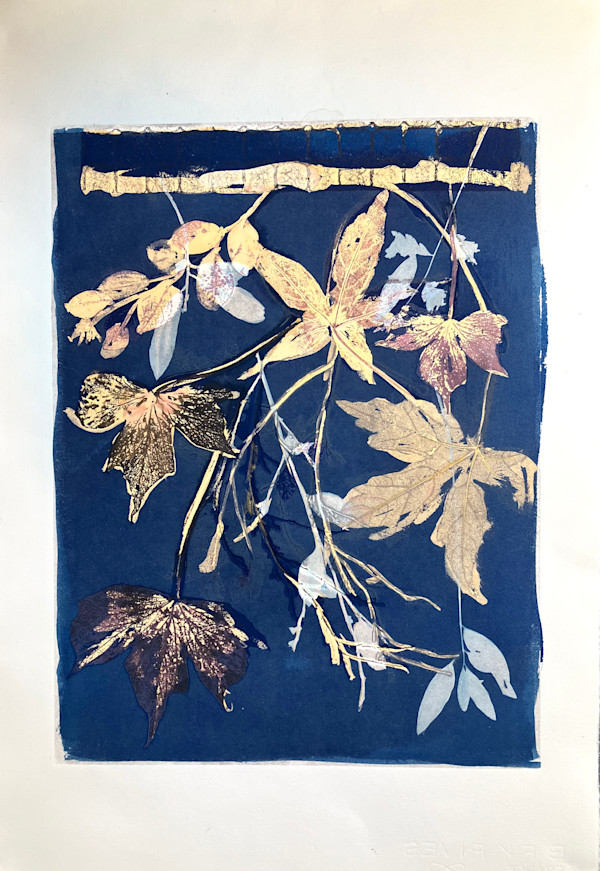 Blue and Yellow Leaves by Rhonda Burton