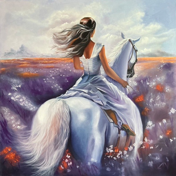 Towards the wind of inspiration.  Girl on a white horse. by Galina Veretenova, Image 1.