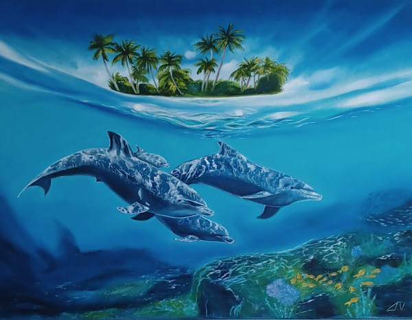 An Island with dolphins. by Galina Veretenova, Image 1.