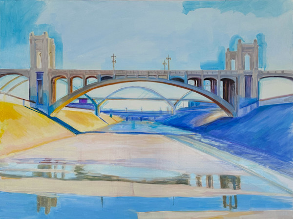 Fourth Street Bridge Looking South, with the Sixth Street Viaduct and the Seventh Street Bridge in the Distance (Looking South from the Wash) by Jackie Goldberg