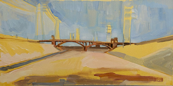 Untitled (Fourth Street Bridge from the Wash in Yellow, Bosch Still) by Jackie Goldberg, Image 1.