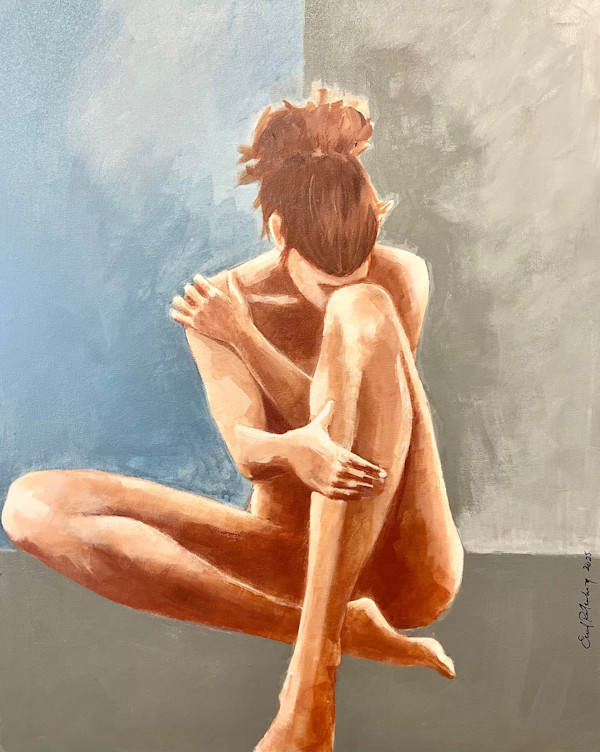 Seated Female Nude Folded Inwards by Emil Rutenberg