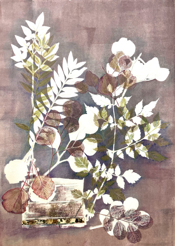 Leaves in white and colors by Rhonda Burton
