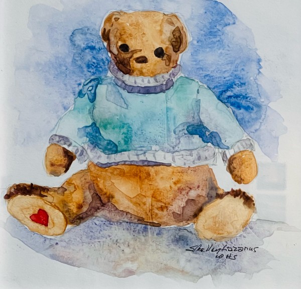 Bear in blue shirt by Shelley Lazarus