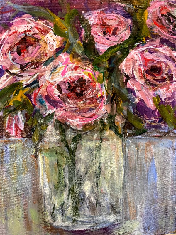 Roses in a Clear Vase by Kathleen Losey