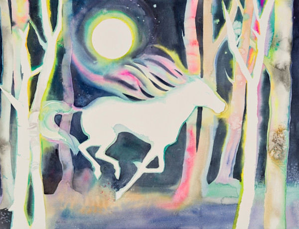 Untitled (Horse in a moonlit forest) by Laura Ball
