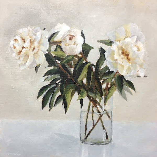 Pionit maljakossa  (harjoitelma) by Anne Engholm