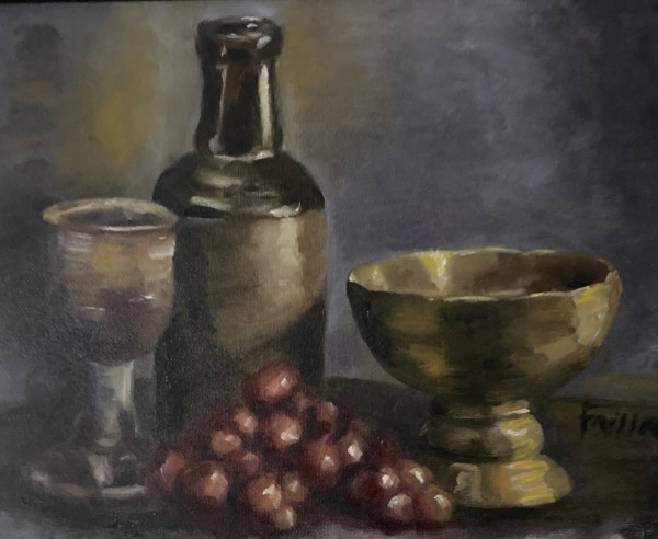 Bottles, Brass and Grapes by Fran Failla